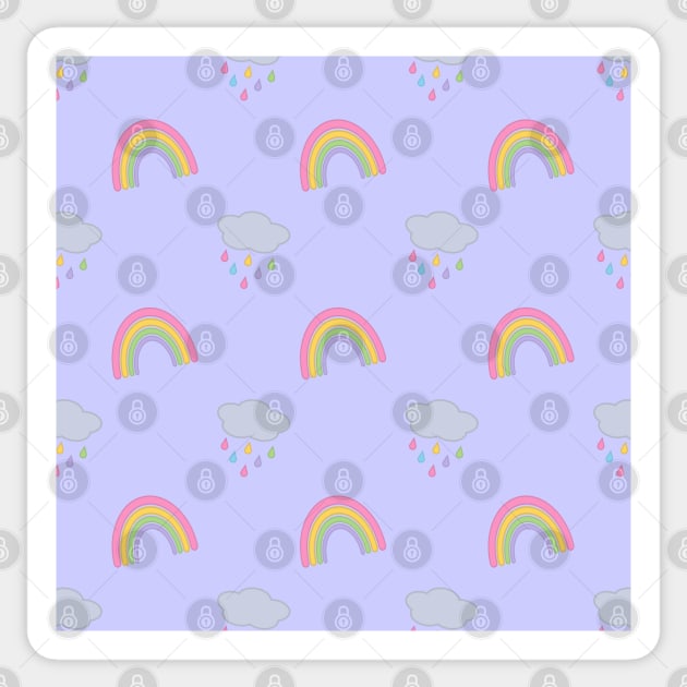 Rainbow and Rain Clouds Pattern in Purple Sticker by Kelly Gigi